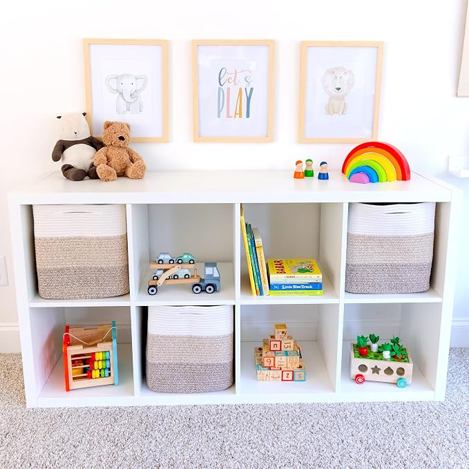 NaturalCozy 13x15x13 Kallax Storage Cubes Bins, 3 Pack | Cotton Rope Cube Storage Bin Woven Baskets for Organizing | Kallax Insert Storage Baskets for Shelves Organizer, Kids Toy, Closet Baby Nursery