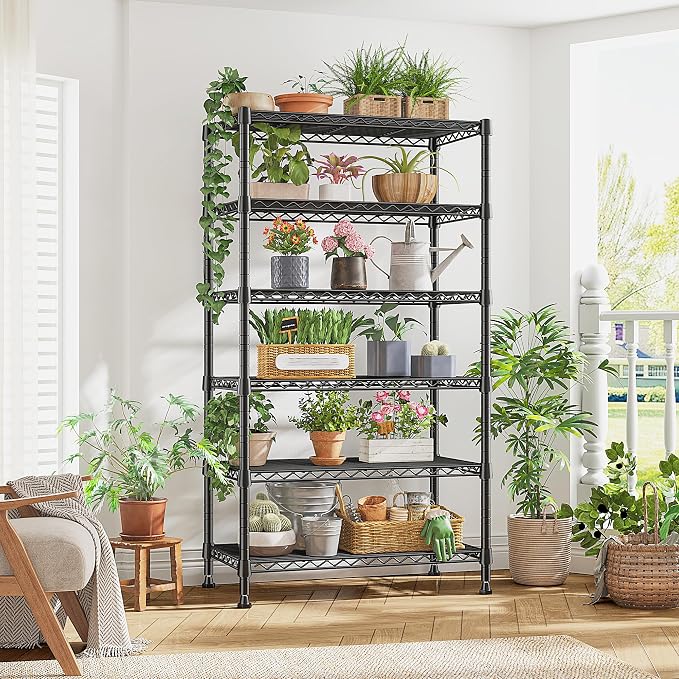 REIBII 6-Tier Metal Shelving Unit, 800LBS Heavy Duty Wire Shelving with Anti-Tipping Kit, No Tools Needed, Adjustable Storage Shelves for Garage Pantry Kitchen Closet, 13.8" D x 21.5" W x 70.5" H
