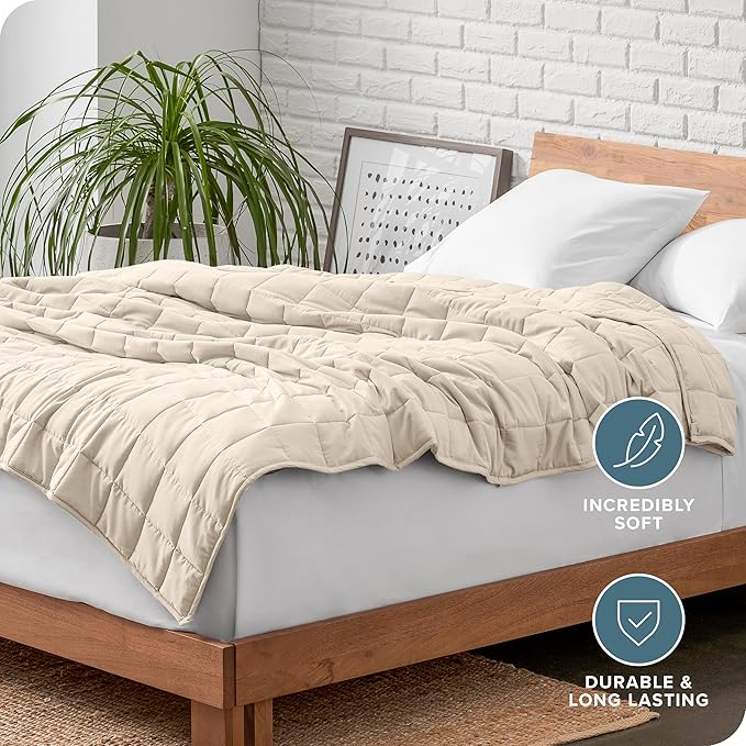 Bare Home Weighted Blanket Twin or Full Size 7lb (40" x 60") - All-Natural 100% Cotton - Premium Heavy Blanket Nontoxic Glass Beads (Sand, 40"x60")