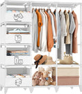 Portable Closet, Easy Assembly, Large Capacity Wardrobe Closet, Sturdy and Stable Clothes Rack with Shelves 4 Storage Baskets and 2 Hanging Rods, for Bedroom and Cloakroom White