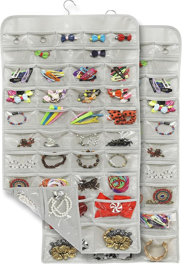 Simple Houseware 80-Pocket Hanging Jewelry Organizer with 5 Sizes, 2 Pack | for All Types of Accessories, Gray