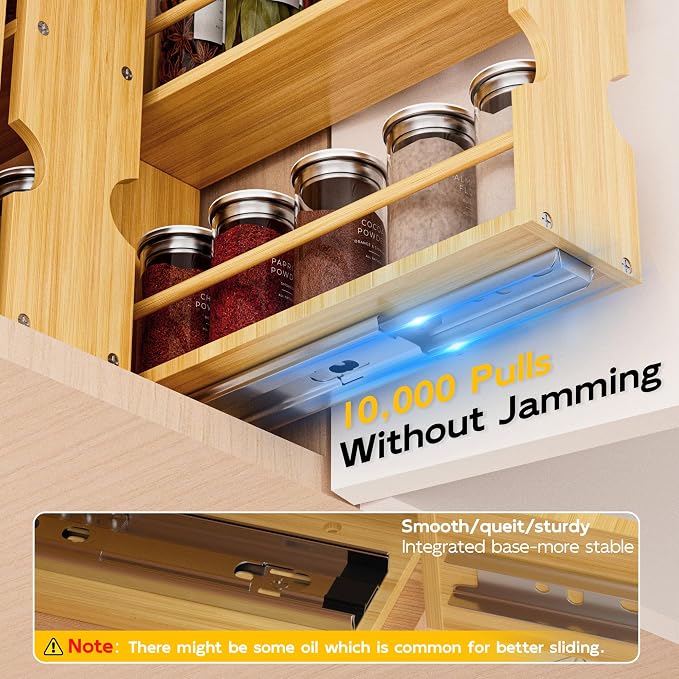 Jolitac Bamboo Pull Out Spice Rack for Cabinet, Slide Out Drawers | 2 Drawers (1.85" Wide), Space-Saving Vertical Organization, Easy to Install, 6" Wide, 2 Drawers, 2-Tier
