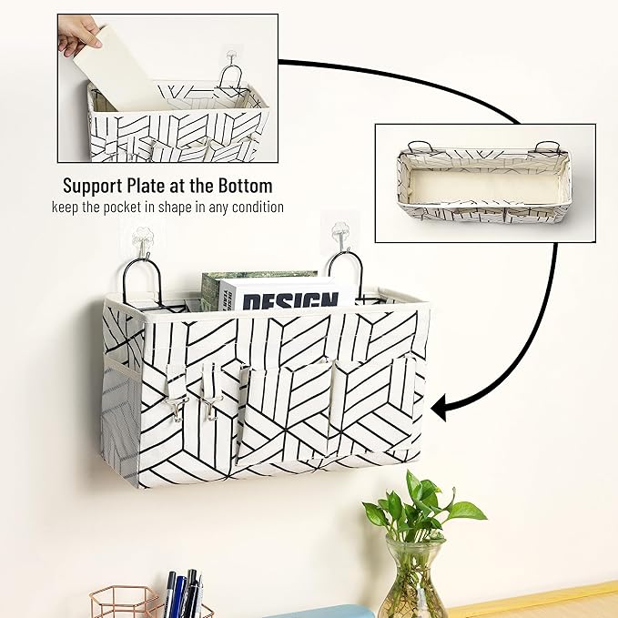 2pcs Large Wall Hanging Storage Bag, Door Closet Linen Fabric Pockets Organizer, Waterproof for Living Room Bedroom Bathroom Kitchen Office RV Camper with Hooks White