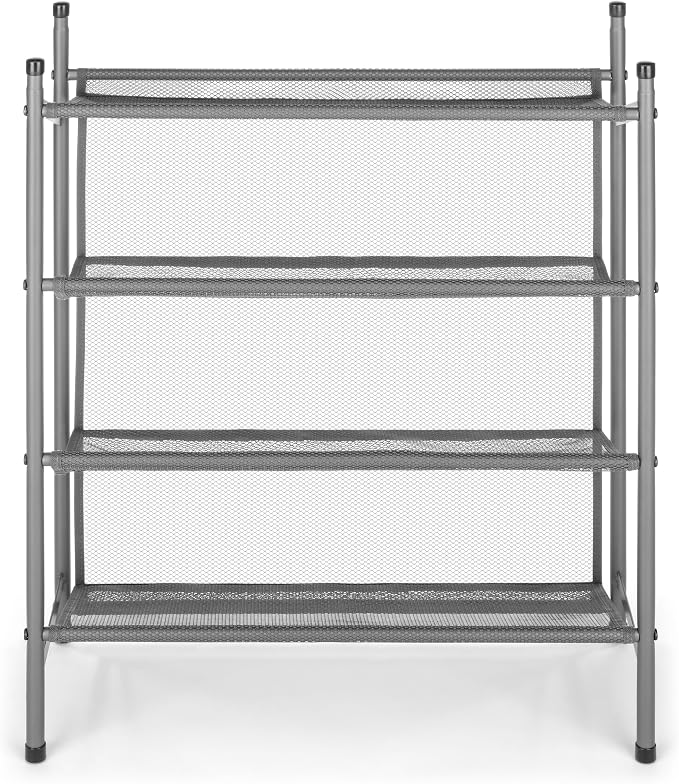 Whitmor Metal & Mesh 4-Tier Shoe Rack, Store up to 12 Pairs of Shoes, Stackable, 9" L x 21.6" W x 27" H, Gunmetal