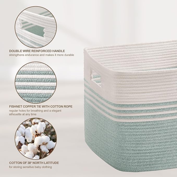 86L Large Woven Laundry Basket Hamper with Handles, Green | 24"x16"x14", collapsible wicker hamper, storage for dirty clothes, toys, blankets, gifts, living room, bedroom, bathroom