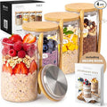 EDELHAUS Overnight Oats Glass Jars, Bamboo Lids, Spoons & Labels - 4x16oz | 4 Thick Glass Jars With Airtight Bamboo Lids, Matching Spoons and 24 Labels for Overnight Oats, Chia Pudding and Yogurt