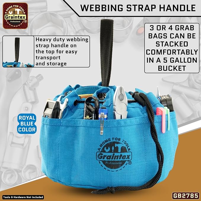Graintex 18 Pocket Grab Bags Set of 3 Pcs Rip-Stop Canvas, Drawstring Closure, Small Parts Organizer Bag, Small Tools, Screws, Parts, Parachute Tool Bag, Parachute Tool Organizer for Essential Items