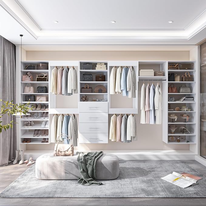 25.5" Wide Tall Hanging Modular Closet System, Wall-Mounted Closet Organizer with Shelf and Hanging Rod, White