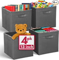 Reli. 13x13x13 Storage Cube Bins (4 Pack) | Dark Gray | Fabric Cube Storage Organizer | 13x13 Collapsible, Foldable Fabric Cubby Box (Square) | Bedroom, Office, Home Organization
