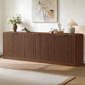 Evermagin 94.5" Fluted Walnut Buffet Cabinet with Storage | Mid-century modern wood sideboard, large credenza with 6 doors for kitchen or living room, 94.5"W x 31.5"H x 15.7"D