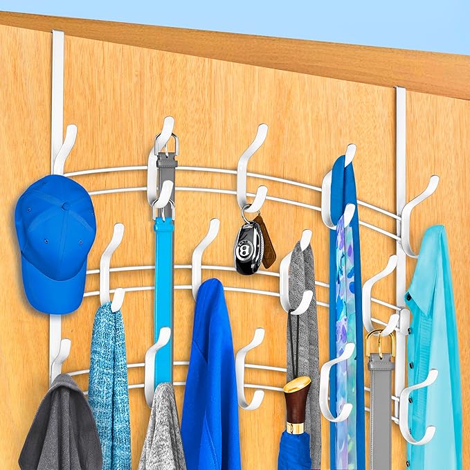 LYNK Professional® Home™ Over the Door Hooks - 28 Hook – Over the Door Coat Rack - Over the Door Hanger - Hanging Towels or Clothes - Bathroom, Bedroom, Laundry Room - Lifetime Ltd. Warranty, White