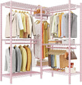 Raybee Clothes Rack, Clothing Racks for Hanging Clothes, L Shaped Clothing Rack for Corner 900LBS Heavy Duty Clothes Rack Garment Rack 74.5" W X 18" D X 77" H, Pink
