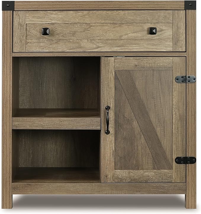 CONSDAN Storage Cabinet, Multifunction Accent Cabinet, Modern Storage Shelving Cabinet, 2-Tier Shelving Organizer & Top Drawer, Grey