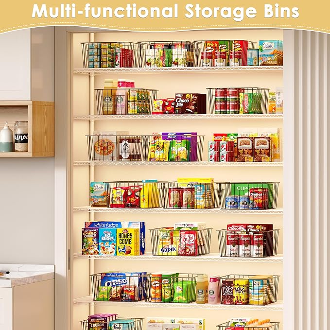 X-cosrack Metal Wire Baskets for Pantry Organization and Storage Freezer Organizer Bins with Handles 4 Pack-12"x12"x6" Extra Large Mesh Bin for Pantry Kitchen Laundry Closet Garage Patent Design