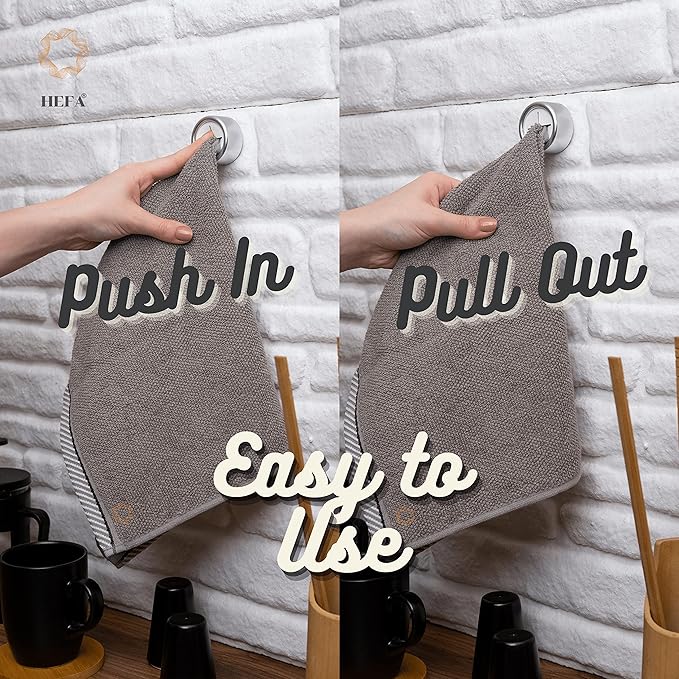 HEFA Self Adhesive Dish Towel Holder Hooks, No Drill Organizer for Cabinet Door, Sink Area or Bathroom, Space Saving Design, 4 Pack