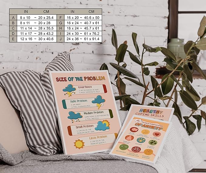 LOLUIS Mental Health Poster, Boho Therapy Tools Educational Supplies Art Print Classroom School Office Decor (Size of Problem, Custom Frame Type)