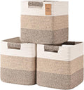 13 Inch Storage Cubes, 3 Pack Cube Storage Bins for Organizing, Cotton Rope Woven Baskets for Shelves, Bathroom, Kids Room, Closets, Baby Nursery