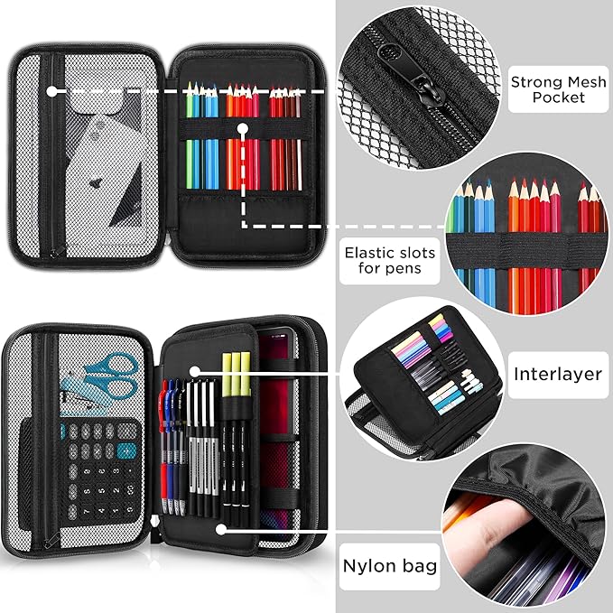 Zannaki Big Capacity Storage Pouch Marker Pen Pencil Case Simple Stationery Bag Box Art Tool & Sketch Storage Boxes for Bullet Journal Middle High School Office College Student Girl Women Adult Teen