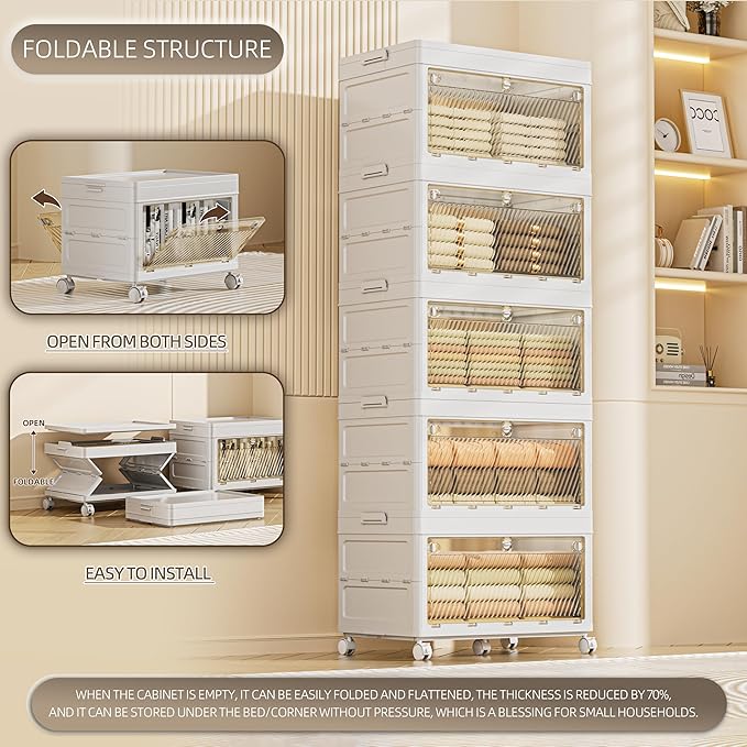 328 QT / 82 Gal Heavy-Duty Foldable Storage Cabinet - Dual Transparent Doors, 360° Industrial Wheels, Tool/Equipment Warehouse Storage