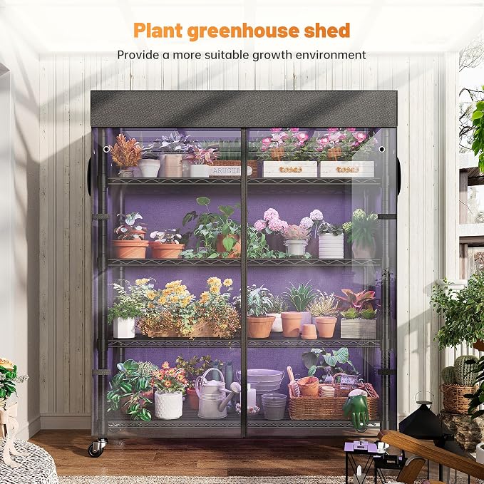REIBII 72.8" H Storage Shelves with Cover & Wheels, Wire Shelving Heavy Duty Metal Shelving for Pantry Kitchen Garage, Storage Rack Shelf Shelving for Commercial Industrail, 35" W*16" D*72.8" H