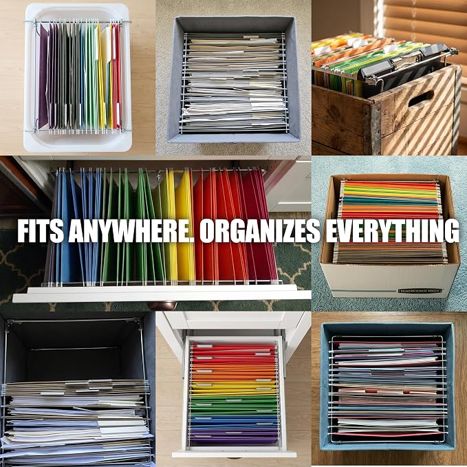 Officemate Hanging File Frame, Letter Size (Fits 24″–27″), Adjustable Heavy-Duty Steel File Drawer Organizer for Desks, Cabinets & Shelves, Set of 6 (98620)