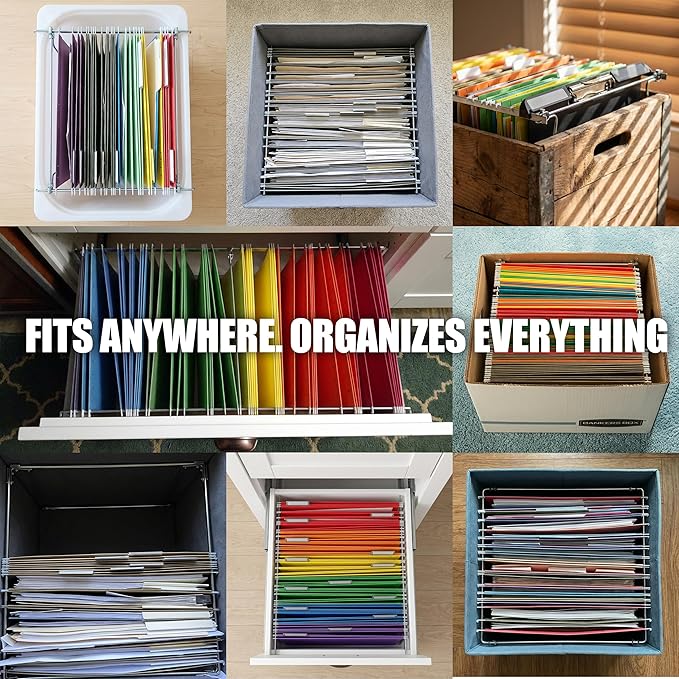 Officemate Hanging File Frame, Letter Size (Fits 24″–27″), Adjustable Heavy-Duty Steel File Drawer Organizer for Desks, Cabinets & Shelves, Set of 2 (91999)