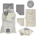 Stitch & Stone Welcome Home Kitchen Set - Multi Use with Quilted Pot Holder, Mitt, & Bowl Trivet, Cotton Kitchen Towel, Mat for Dish Drying, Hanging Towel, & Bowl Cover - Grey and Mustard Line