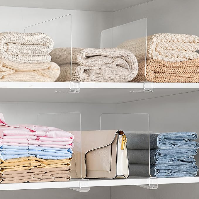 HBlife 𝟭𝟮 𝗜𝗻𝗰𝗵𝗲𝘀 𝗧𝗮𝗹𝗹 [𝗘𝘅𝘁𝗿𝗮 𝗧𝗮𝗹𝗹 𝗩𝗲𝗿𝘀𝗶𝗼𝗻] Clear Shelf Dividers, 2 Pack Purse Organizer for Closet Perfect for Sweater, Shirts, Handbags, Acrylic Bookshelf for Organization