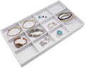 The Display Guys - Stackable Jewelry Tray and Organizer - for Drawers, Dressers, Store Display (12 Compartments, White Burlap)