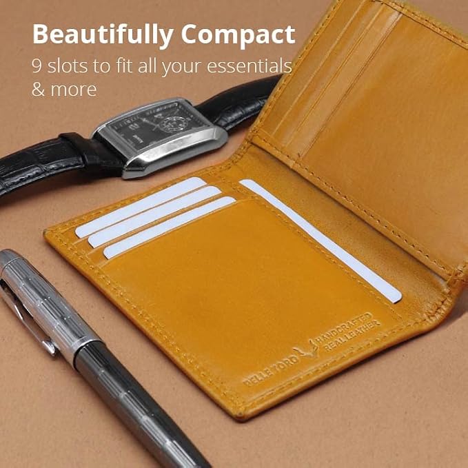 Minifold Men's Slim Leather Wallet with RFID Blocking Contactless Handmade, Minimalist and Slim, in Gift Box for Men