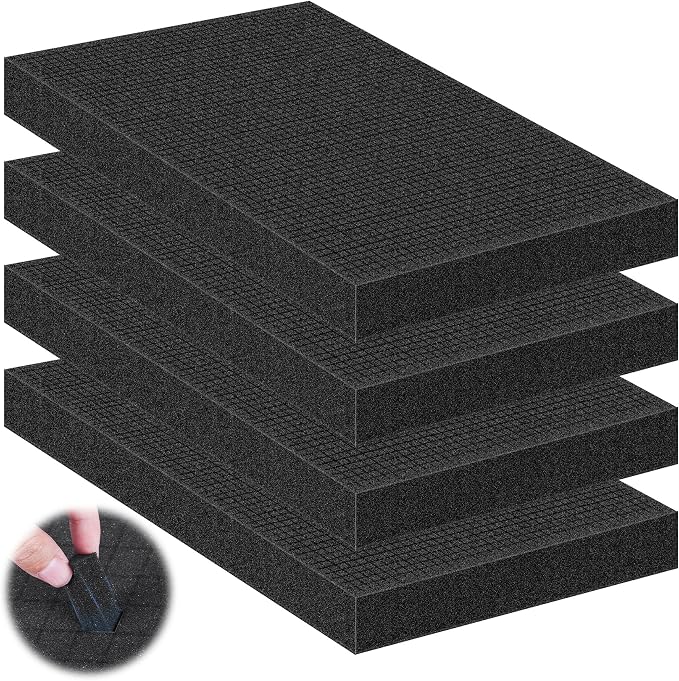 4 Pcs Pick and Pluck Foam Sheets 16" L x 12" W x 2" T Polyurethane Pick Apart Foam Inserts Pads with Bottom Use for Camera, Interlocking Case, Tool Box, Board Box, Storage Drawer, Black