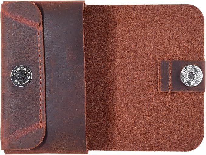 Top Grain Genuine Leather Business Name Card Holder Case with Magnetic Closure (Reddish Brown)