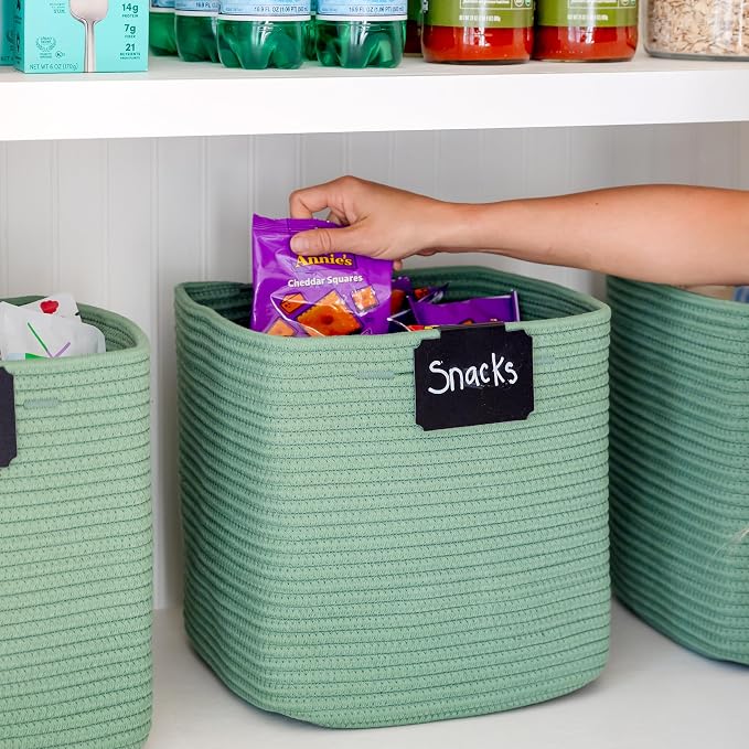 NaturalCozy Storage Cubes 11 Inch Cotton Rope Woven Baskets for Organizing, 3-Pack | Cube Storage Bin | Square Storage Baskets for Shelves Organizer, Classroom, Kids Toy Bins, Closet, Baby Nursery