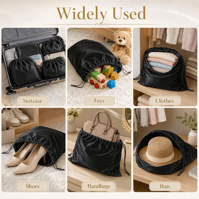 3 Pack Satin Purse Dust Bags for Handbags, Drawstring Handbag Dust Cover Bags for Purses, Shoes and Boots, Closet and Travel Storage Bags
