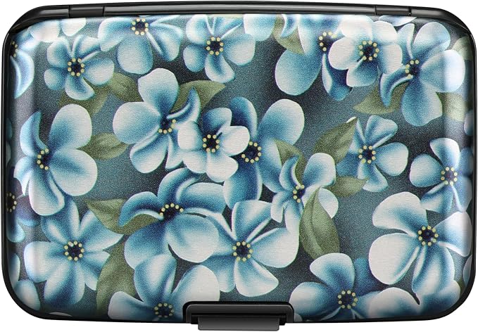 ELFISH Mini RFID Aluminum Wallet Credit Cards Holder Business Card Case Metal ID Case for Men Women(Cute Flowers)