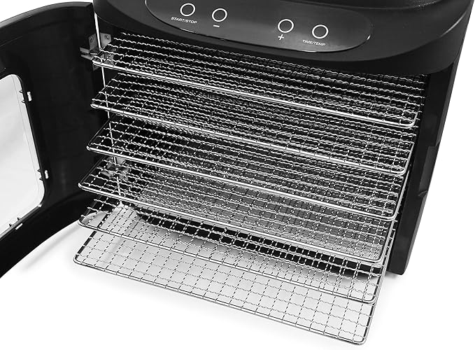 Elite Gourmet EFD-313B Programmable Food Dehydrator, Food Dehydrator, Adjustable Temperature Controls, Jerky Herbs Fruit Veggies Snacks, 6 Stainless Steel Trays