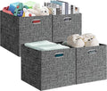 Posprica 13x15x13in Collapsible Storage Bins, Fabric Foldable Cube Storage Boxes, Decorative Storage Baskets Organizer for IKEA Kallax, Shelves, Closet, Clothes, Set of 4-Black