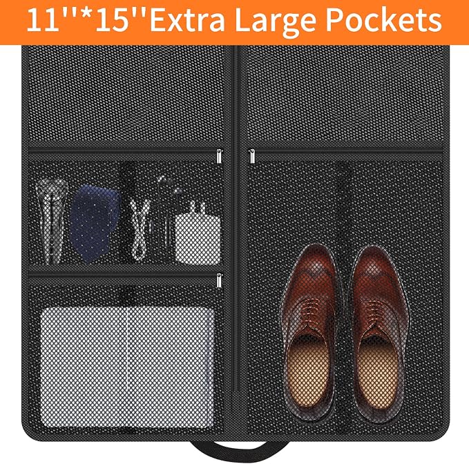 Garment Bag Travel Suit Storage: 54 Inch 3 Packs Fabric Breathable Zippered - Clothes Covers Carry Shoe Pockets Lightweight - Men Travel Wardrobe Protector Hanging Up Multiple