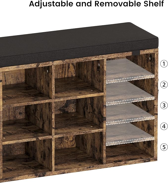 GAOMON Entryway Shoe Bench for Storage with Foam Pad Seating Cushion,Shoe Rack with Adjustable Shelf for Entryway,Living Room,Hallway,Bedroom Mudroom, Closet and Garage (Rustic Brown, 41 Inches)