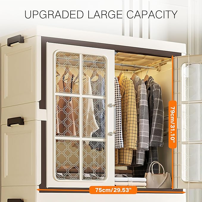 SunSettler 4 Tier Stackable Storage Bins with Lid, Plastic Collapsible Cabinet with Wheels, Lidded Home Storage Bins, Foldable Storage Cabinets for Home and Office (2+1 Transparent Plus)