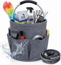 Cleaning caddy with Handle,17L Foldable collapsible bucket 600D Oxford Fabric, 6 Pockets Portable Multi-Use Organiser for Home, Garden, Camping,Grey