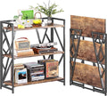 UDD No Assembly Wide Folding Bookshelf, 34" H x 30.9" W, 3 Tier Foldable Book Shelf Industrial Bookcase, Vintage Collapsible Storage Shelves for Home Office Living Room Bedroom, Rustic Brown Black