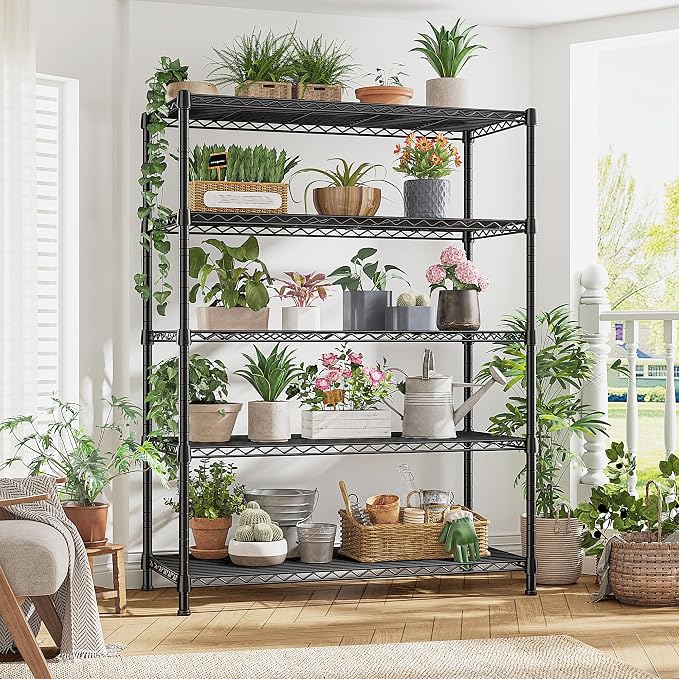 REIBII 1500LBS Adjustable Wire Shelving Unit, 5-Tier Metal Shelf with V-Shape Support,Tool-Free Assembly for Kitchen, Laundry, Industrial Use，17.7" D x 35.6" W x 71" H