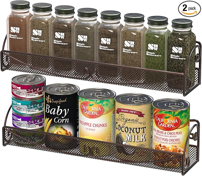 Deco Brothers Wall Mounted Single Tier Mesh Hanging Spice Rack, Set of 2 | Bronze
