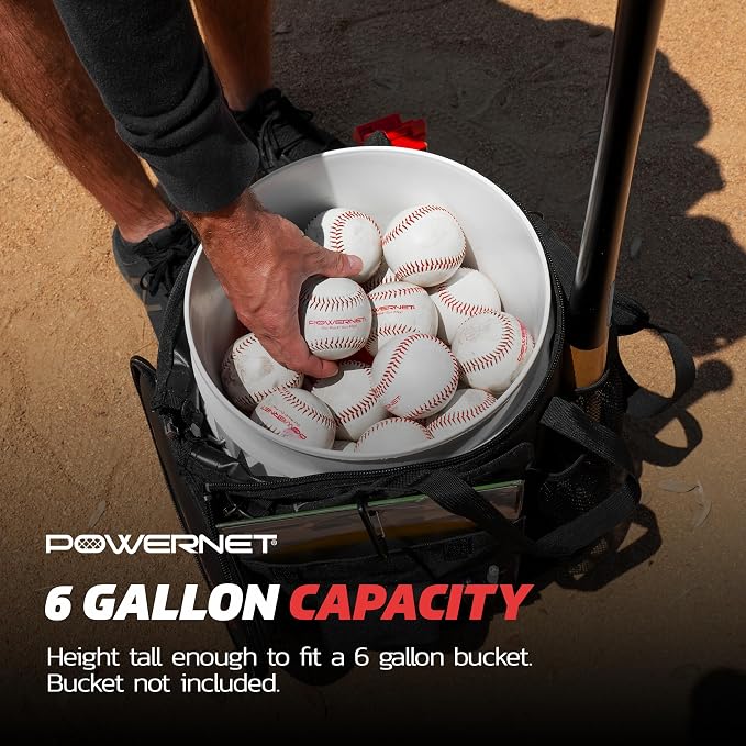 PowerNet Baseball Softball Coaching Bucket Caddy Cover, Multiple Pockets Carry Gameday Essentials, 3 Styles for 6 Gallon Bucket Organization Including All Terrain Wheeled