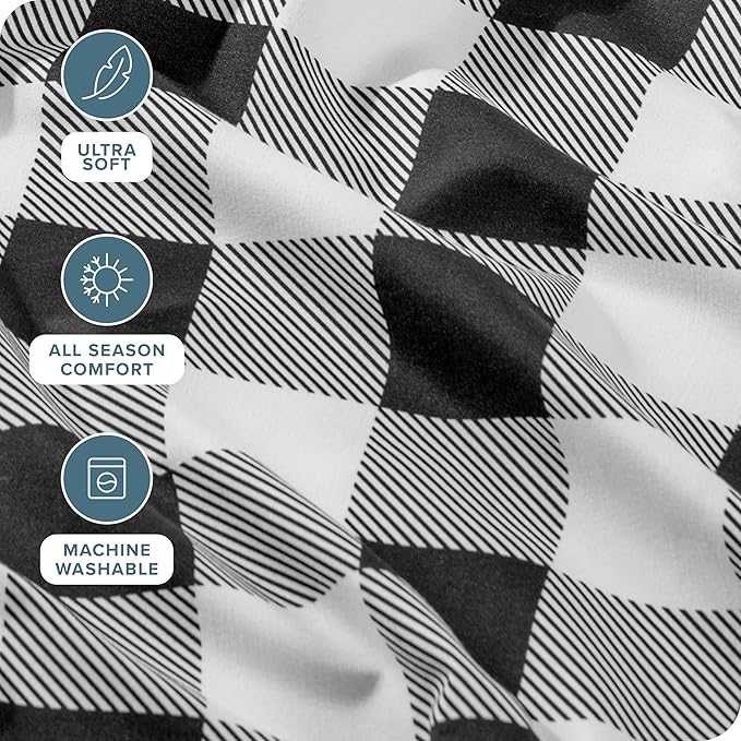 Bare Home California King Sheet Set - 1800 Ultra-Soft Microfiber Cal King Bed Sheets - Double Brushed - Deep Pockets - Easy Fit - 4 Piece Set (California King, Buffalo Plaid - White/Black)