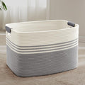 86L Large Woven Laundry Basket Hamper with Leather Handles,Grey | 24"x16"x14", collapsible wicker hamper, storage for dirty clothes, toys, blankets, gifts, living room, bedroom, bathroom