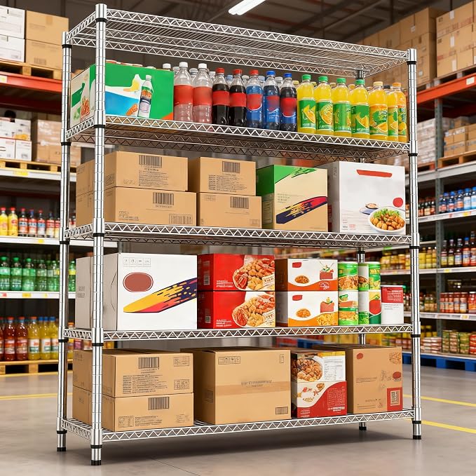 M MZG 5 Tiers Shelf 3300 lbs Steel Storage Shelving Utility Shelving Unit Steel Organizer Wire Rack for Home,Kitchen,Office,Garage Chrome 17.7" D x 59.1" W x 70.3" H