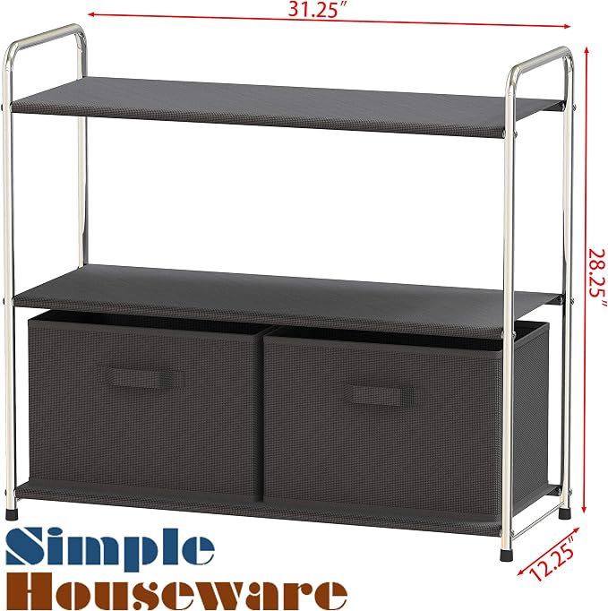 Simple Houseware 3-Tier Closet Storage with 2 Drawers, Dark Grey