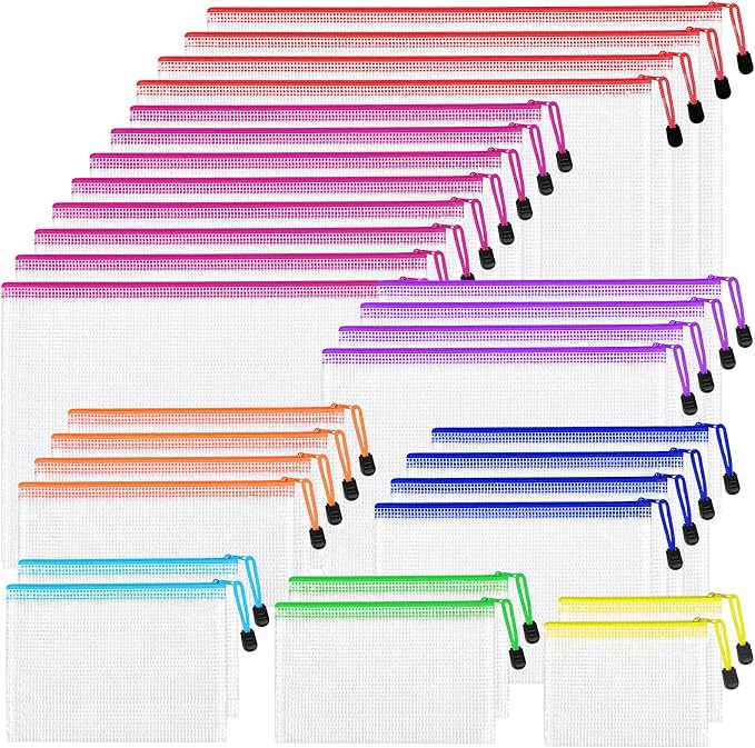 30pcs Mesh Zipper Pouch Bags, 8 Sizes Plastic Zippered Storage Bags for Organizing, Clear Pouches with Zipper, Waterproof Mesh Pouch for Office Supplies, Home Organize, Travel Storage